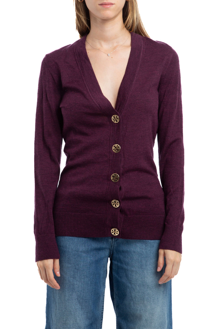 Cárdigan Tory Burch morado talla S de lana, preloved, vista frontal | ClosetRehab