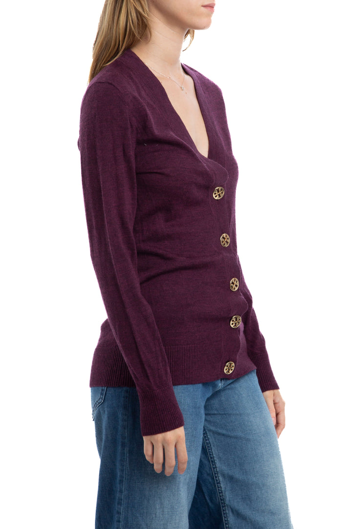 Cárdigan Tory Burch morado talla S, vista lateral | ClosetRehab
