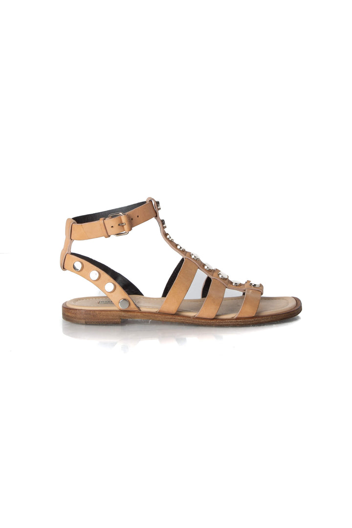 Sandalias gladiador Balenciaga camel con estoperoles, vista lateral
