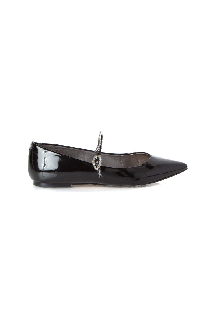 Flats Mary Jane Sam Edelman de charol negro con pedrería, vista lateral