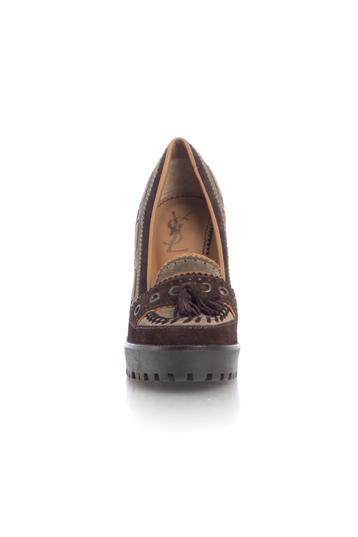 Pumps Yves Saint Laurent café y verde talla 9 USA, vista posterior | ClosetRehab