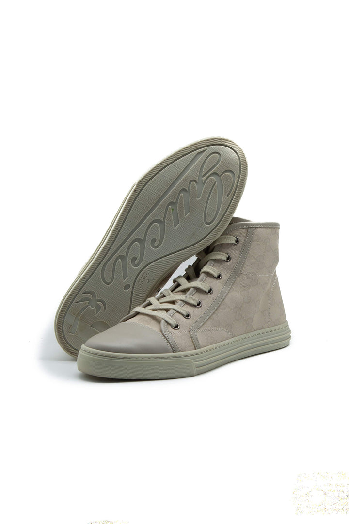 Tenis Gucci beige talla 9 USA, detalle de lona, detalle de producto | ClosetRehab