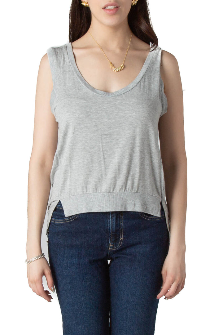 Blusa Heroine Sport deportiva gris sin mangas, vista frontal