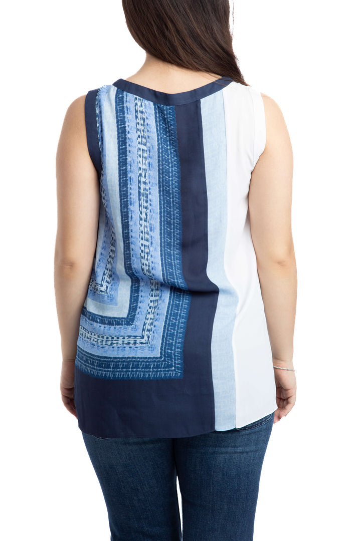 Blusa BCBGMAXAZRIA sin mangas paneles azul y blanco, vista posterior