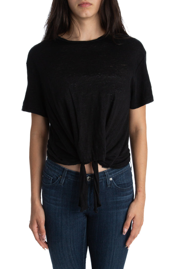 Camiseta 7 For All Mankind de lino negra con nudo, vista frontal
