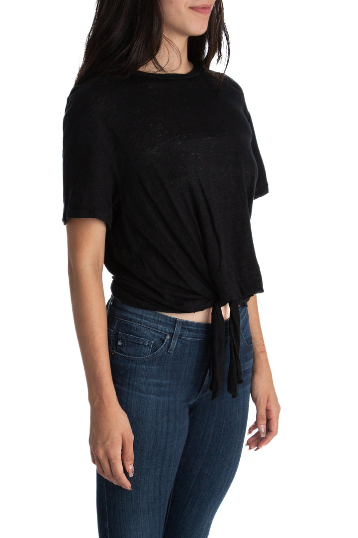 Camiseta 7 For All Mankind de lino negra con nudo, vista lateral