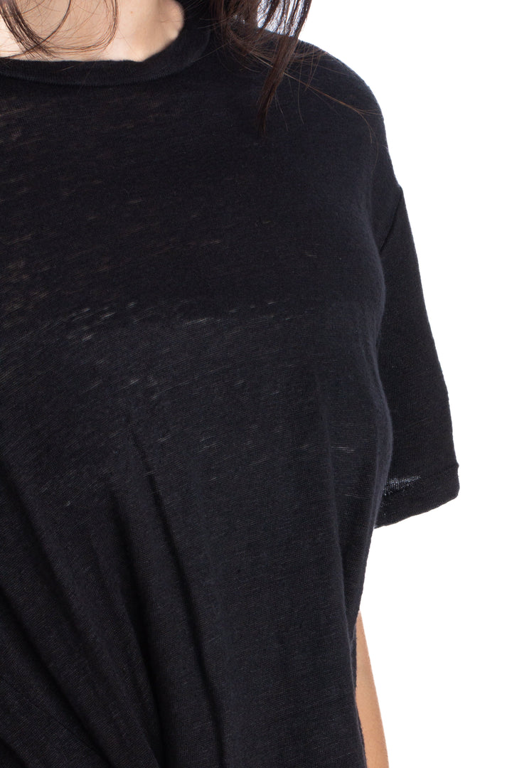 Camiseta 7 For All Mankind de lino negra con nudo, detalle lateral