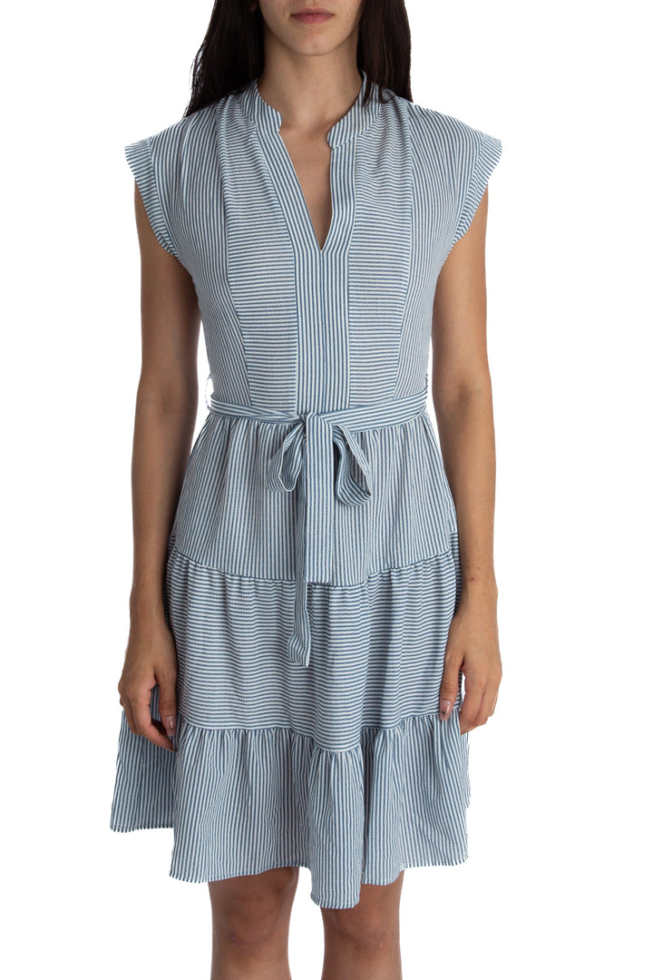 Vestido Monteau blanco y celeste, vista frontal – ClosetRehab