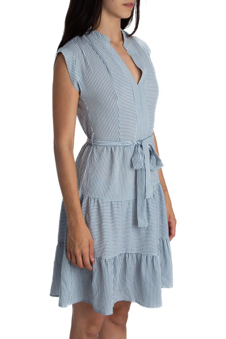 Vestido Monteau blanco y celeste, vista posterior – ClosetRehab