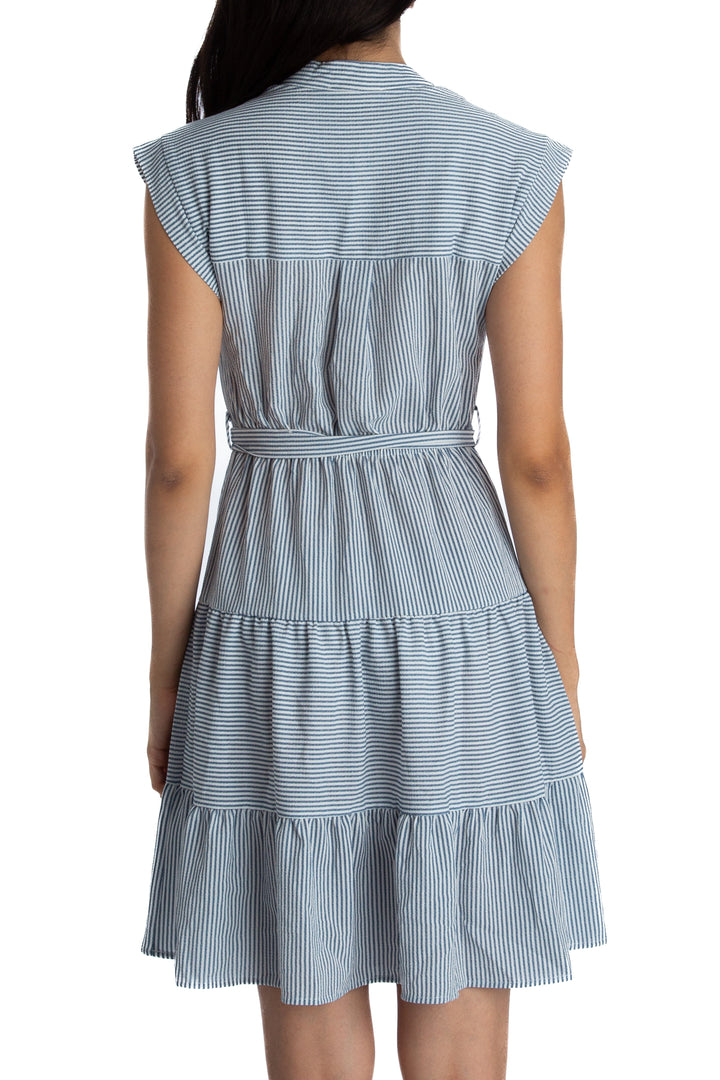 Vestido Monteau blanco y celeste, vista lateral – ClosetRehab