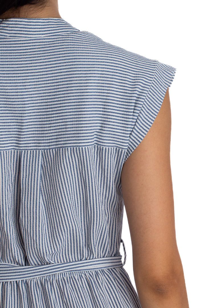 Vestido Monteau blanco y celeste, detalle 6 – ClosetRehab