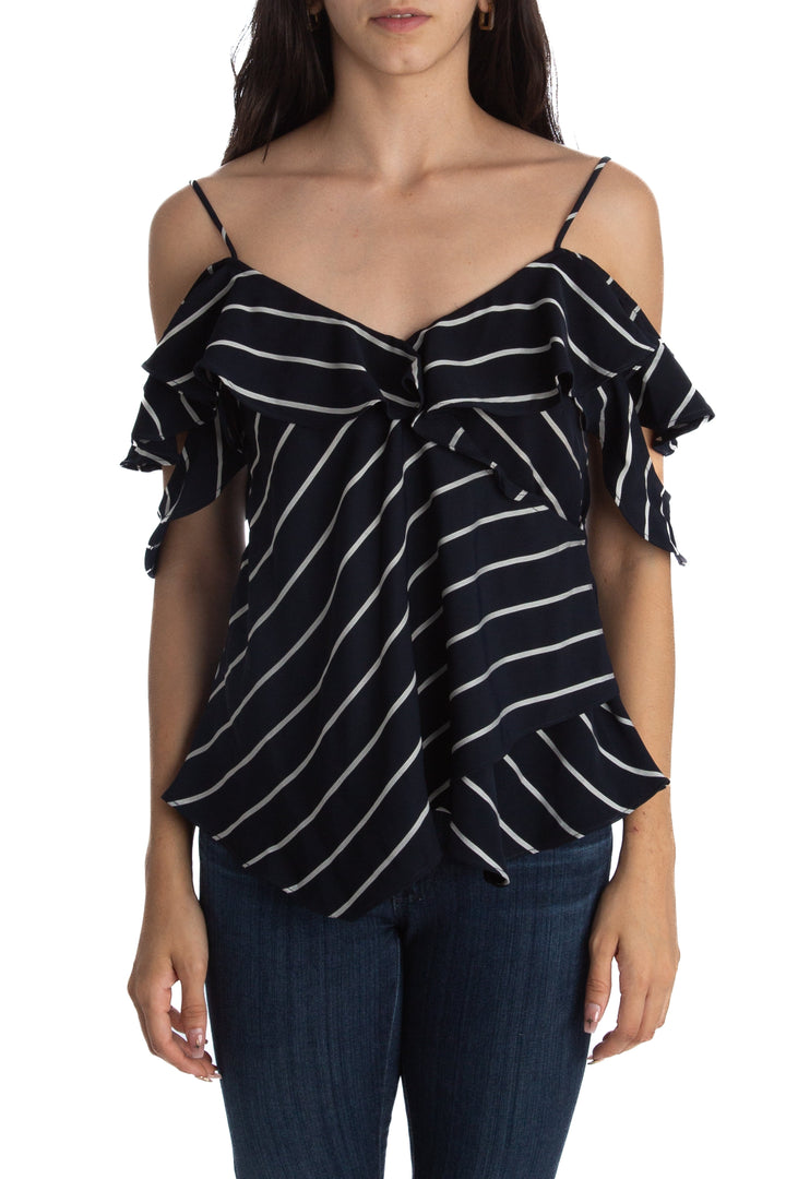 Blusa Kendall + Kylie azul marino a rayas de tirantes, vista frontal