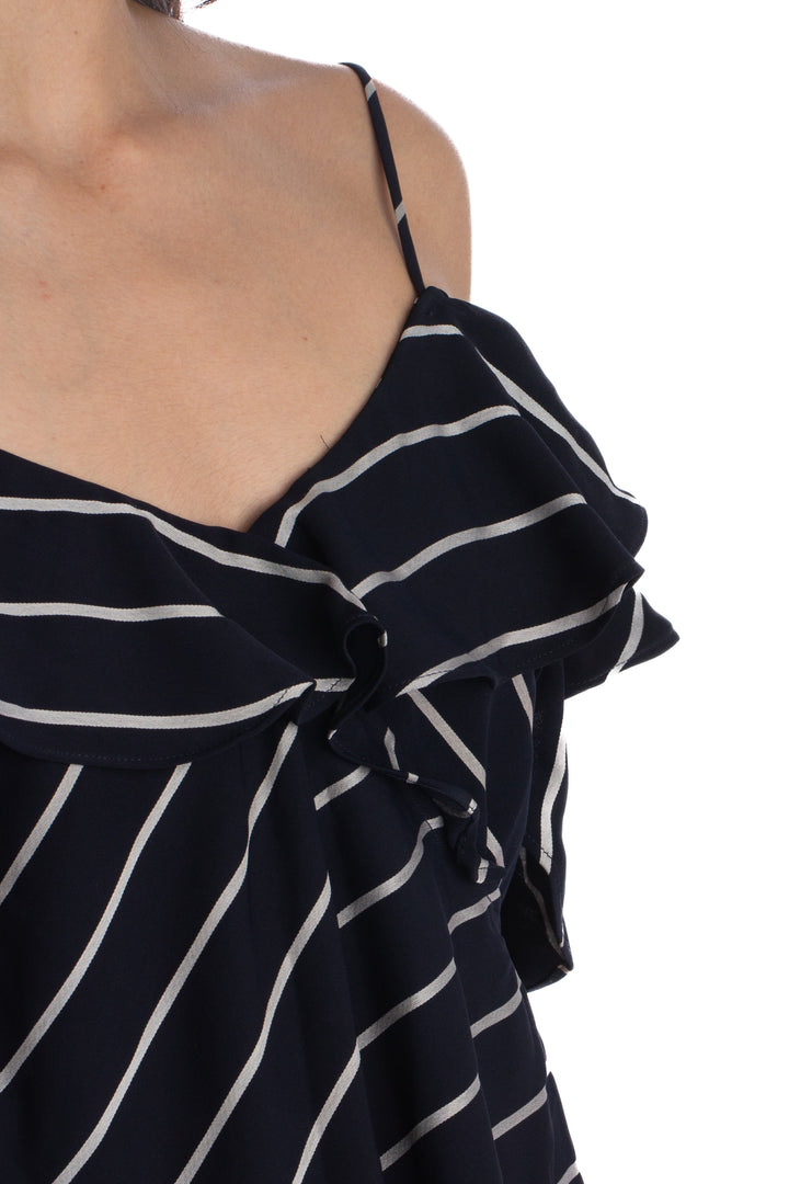 Blusa Kendall + Kylie azul marino a rayas de tirantes, detalle lateral