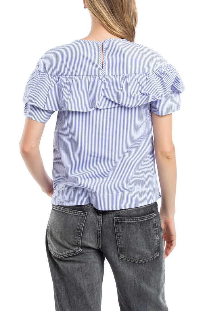 Blusa J.Crew a rayas azul y blanco con olán, vista posterior