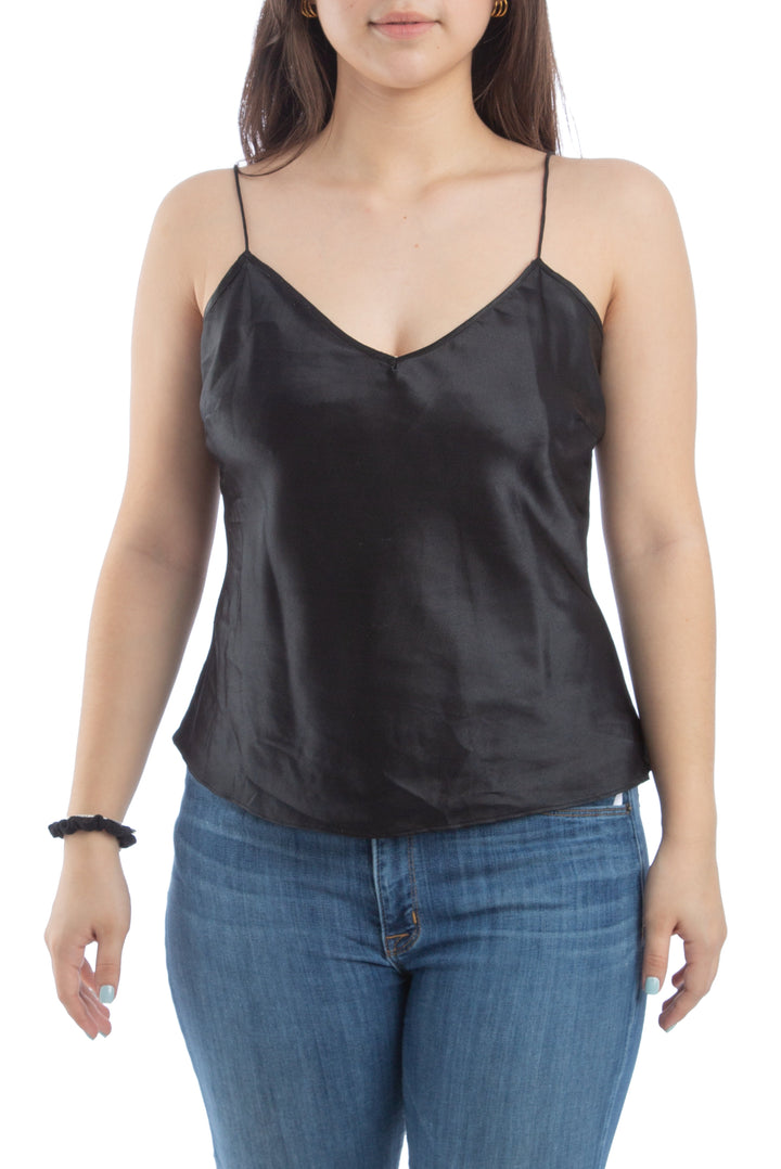 Blusa Antonio Melani negra satinada de tirantes, vista frontal
