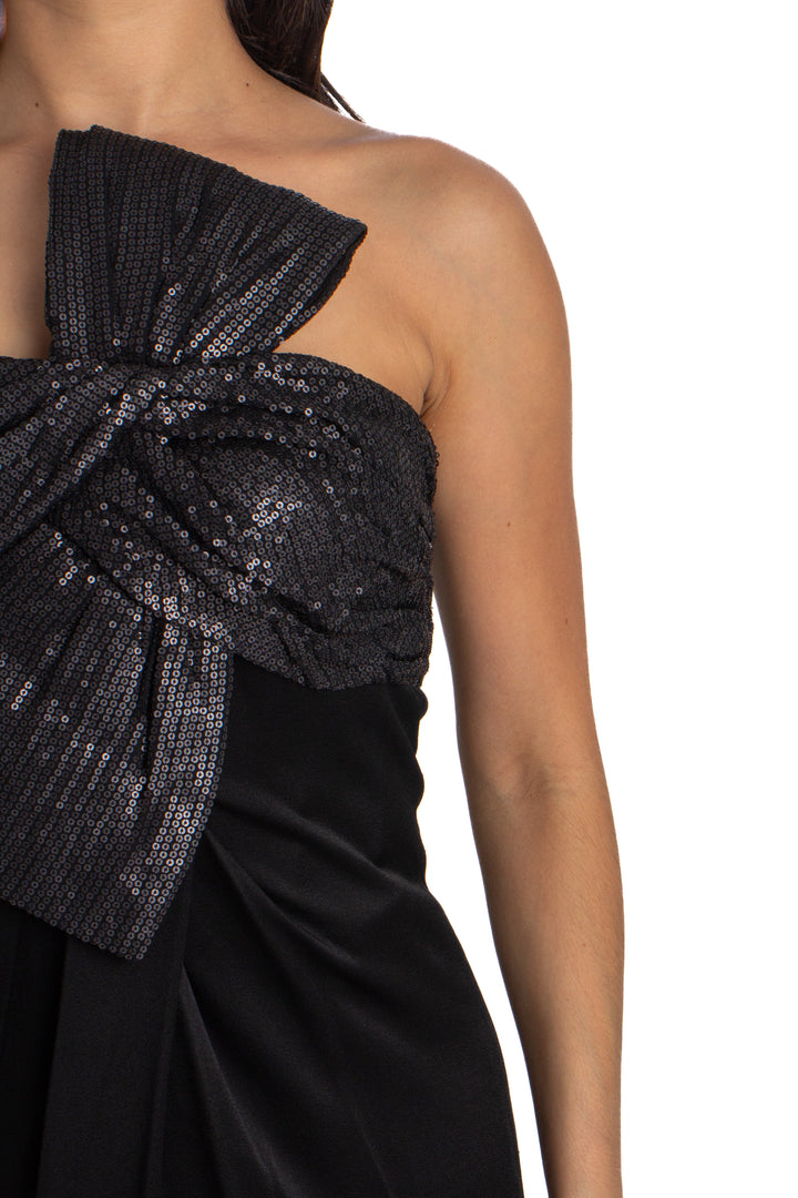 Vestido Carmen Marc Valvo negro, detalle – ClosetRehab