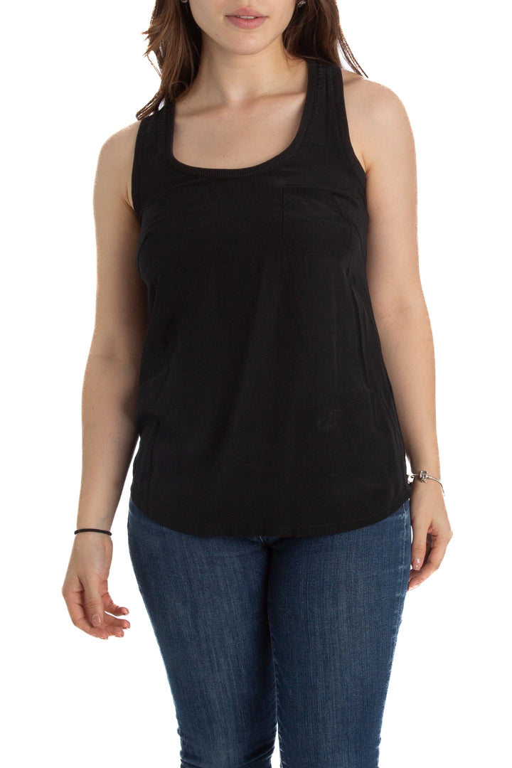 Blusa Joie de seda negra sin mangas con espalda deportiva, vista frontal