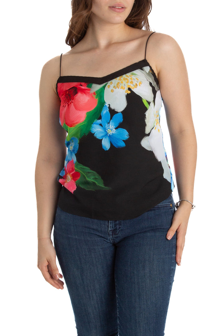 Blusa Ted Baker de tirantes negra con flores, vista frontal