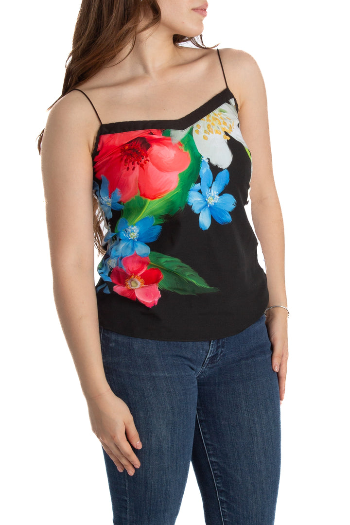 Blusa Ted Baker de tirantes negra con flores, vista lateral