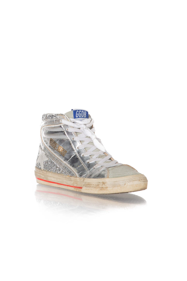 Tenis Golden Goose plateado talla 6 USA, vista posterior | ClosetRehab