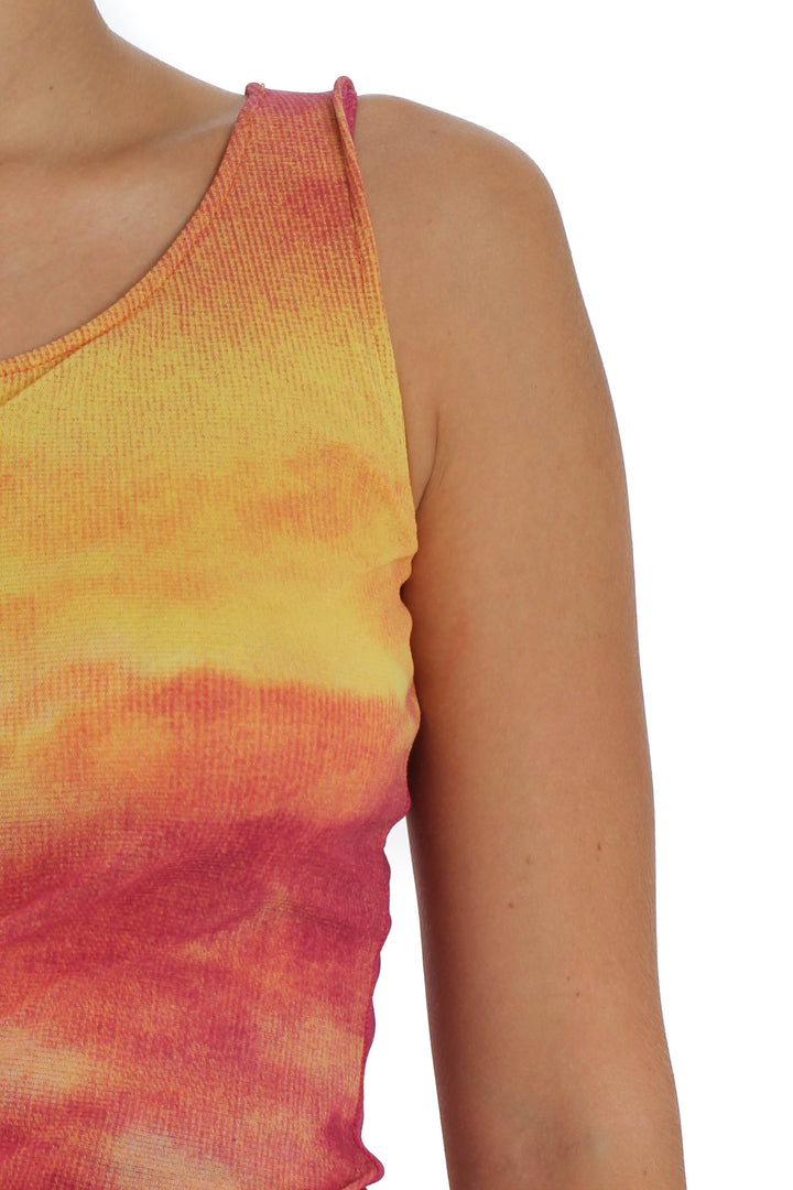Blusa Cavalli Jeans amarillo y morado, vista lateral – ClosetRehab