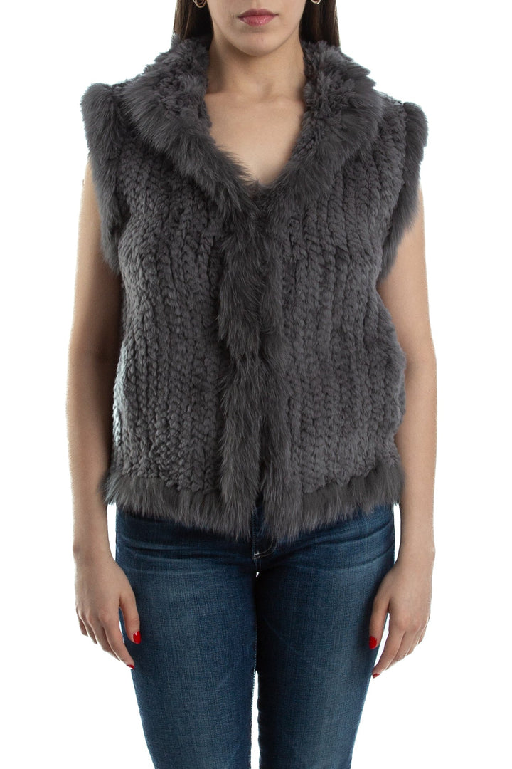 Chaleco Pieles de Calidad conejo gris, vista frontal – ClosetRehab