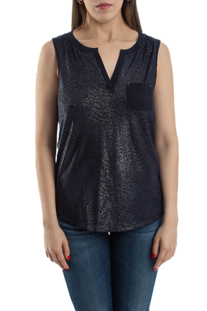 Blusa Calvin Klein Jeans azul marino sin mangas con bolsillo, vista frontal