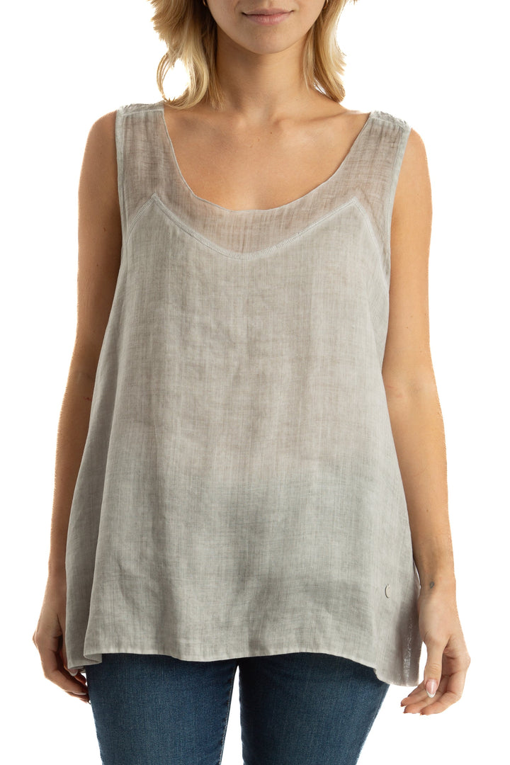 Blusa Adolfo Domínguez de lino gris sin mangas, vista frontal