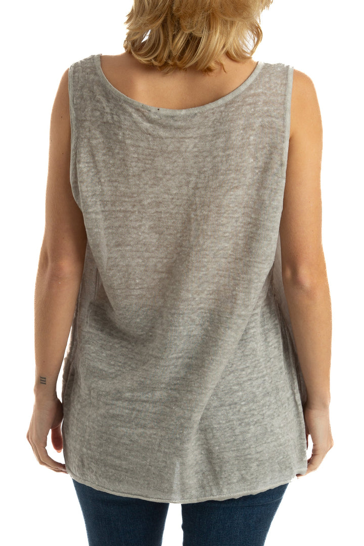 Blusa Adolfo Domínguez de lino gris sin mangas, vista posterior