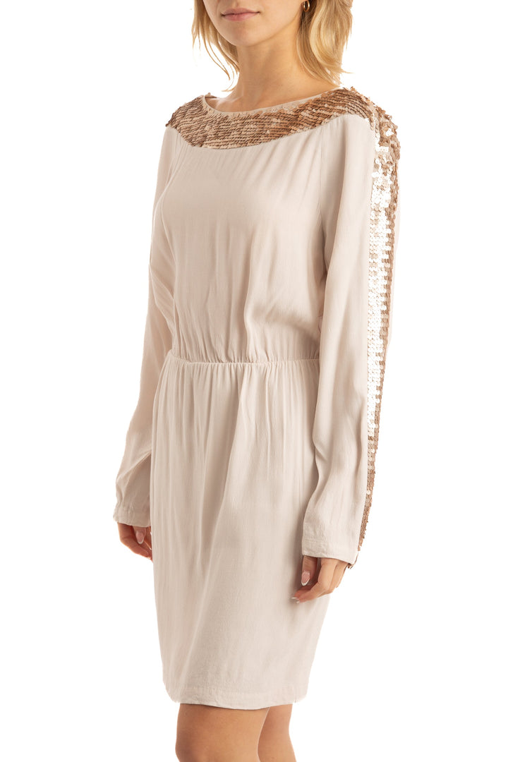 Vestido BCBG Maxazria dorado, vista posterior – ClosetRehab