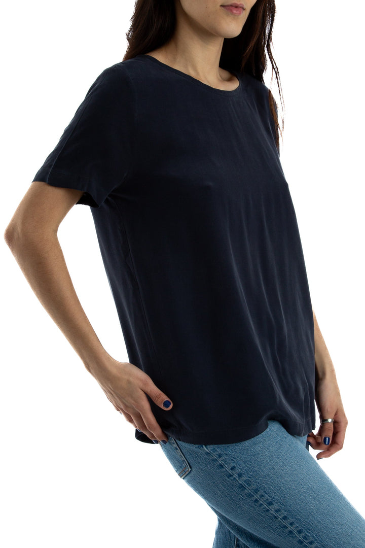Blusa Adriano Goldschmied azul marino de manga corta, vista lateral