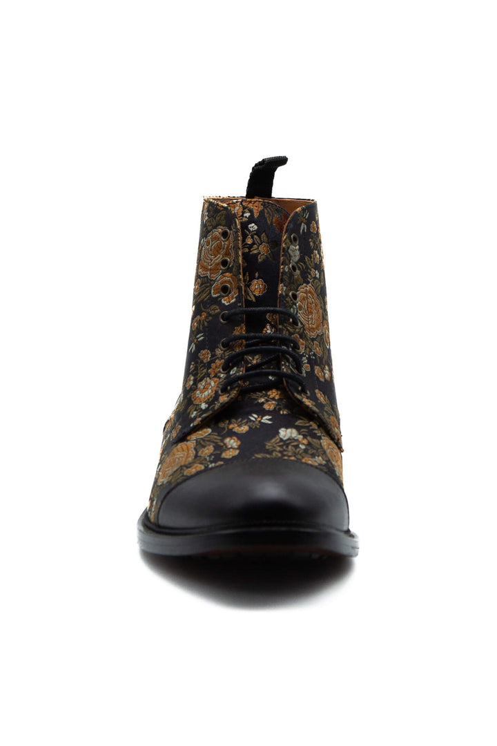 Bota Taft jacquard negro y dorado, vista superior