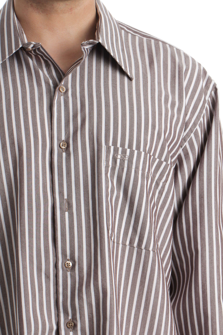Camisa Oscar de la Renta café, vista lateral – ClosetRehab