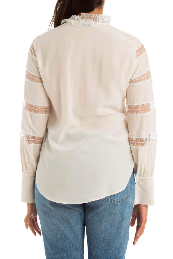 Blusa Sandro blanca con franjas de encaje, vista posterior