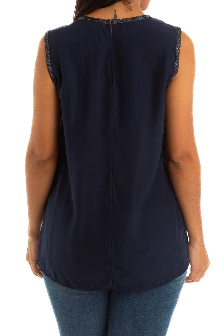 Blusa Massimo Dutti azul marino sin mangas con ribete brillante, vista posterior