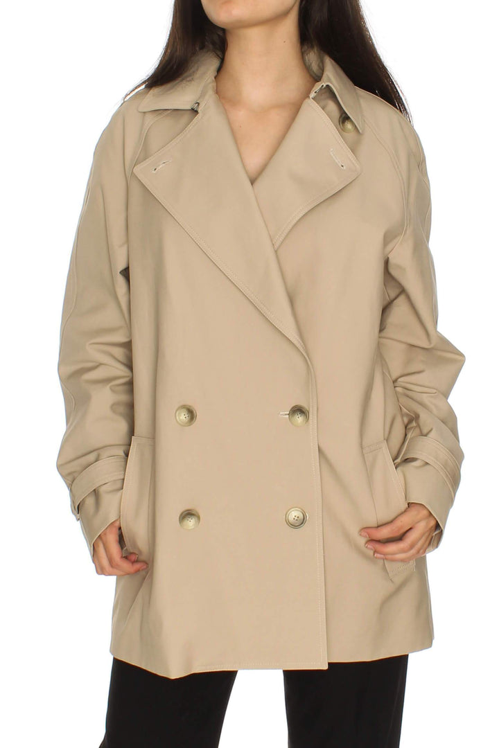 Abrigo Theory beige y café, vista frontal – ClosetRehab