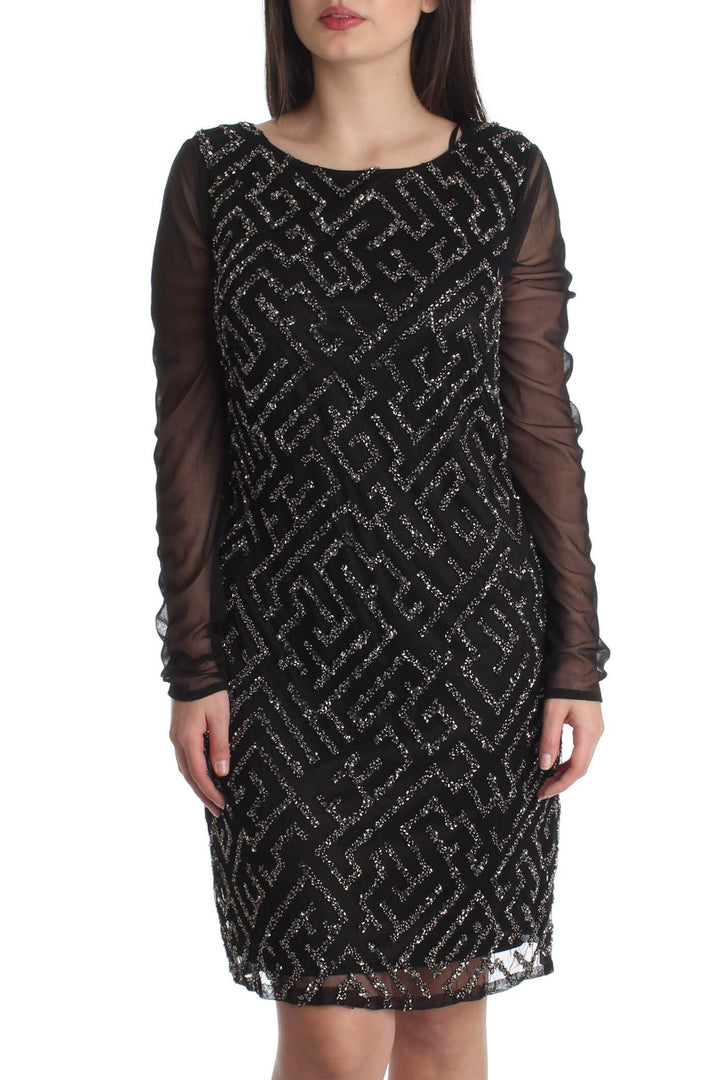Vestido Aidan Mattox negro, vista frontal – ClosetRehab
