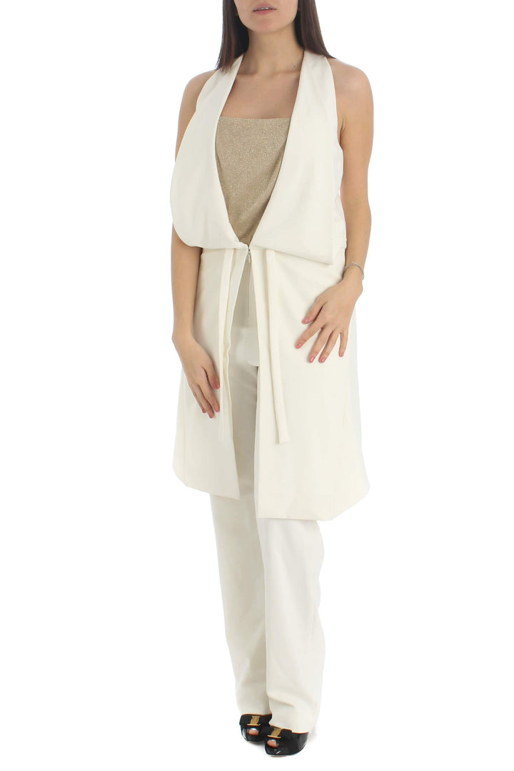 Pantalón Halston Heritage beige y blanco, vista frontal – ClosetRehab