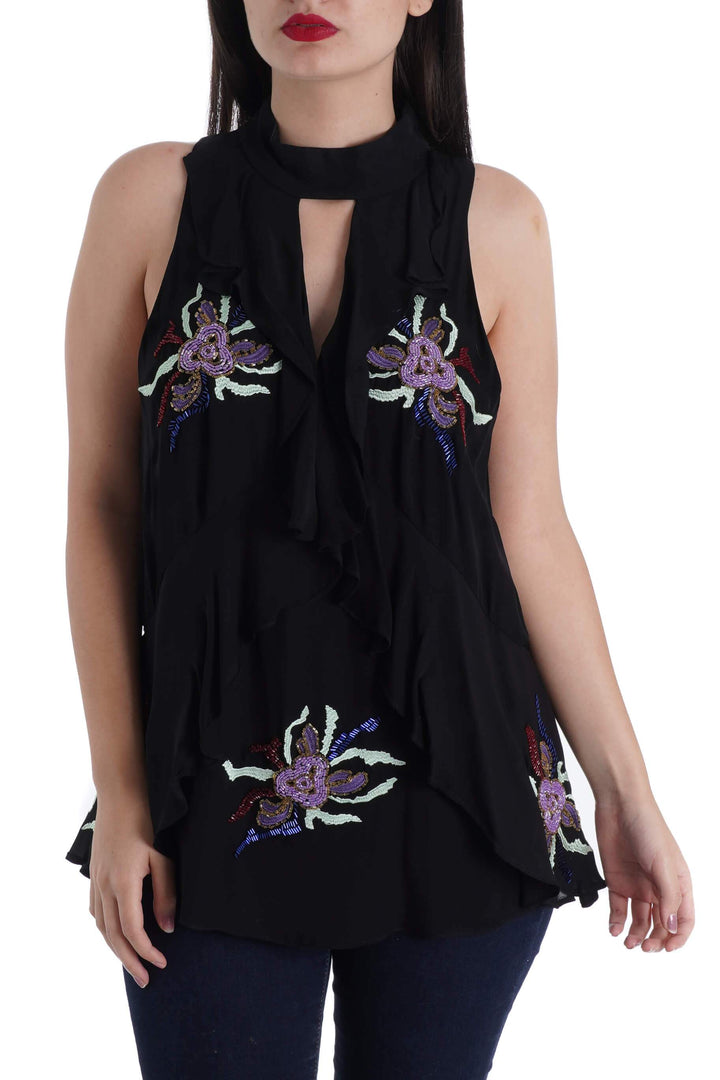 Blusa Cinq a Sept negro, vista frontal – ClosetRehab