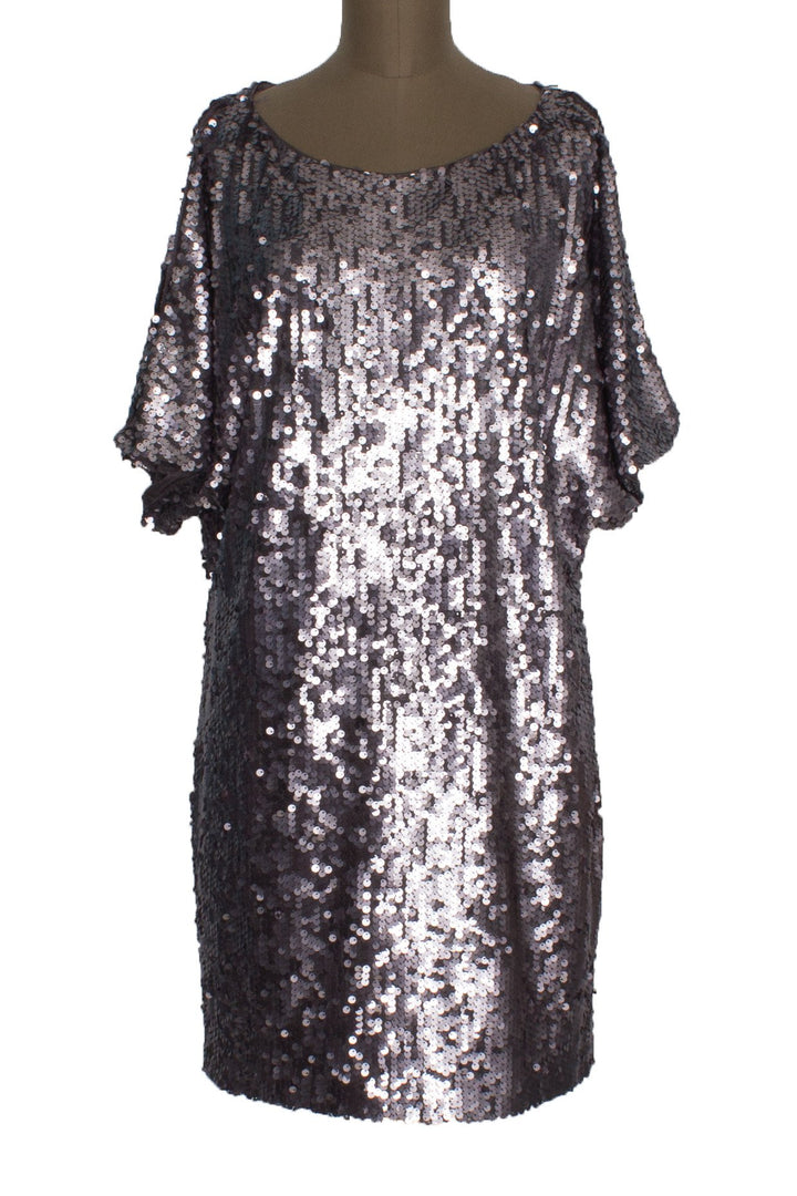 Vestido Aidan Mattox gris, vista frontal – ClosetRehab