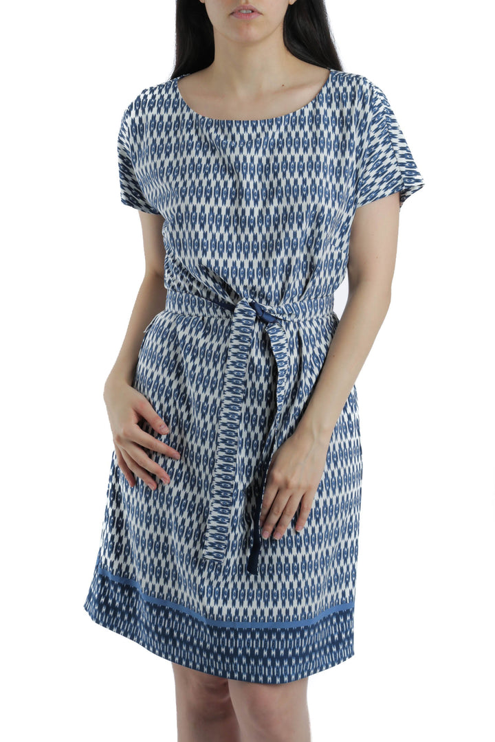 Vestido Armani Exchange azul y estampado, vista frontal – ClosetRehab