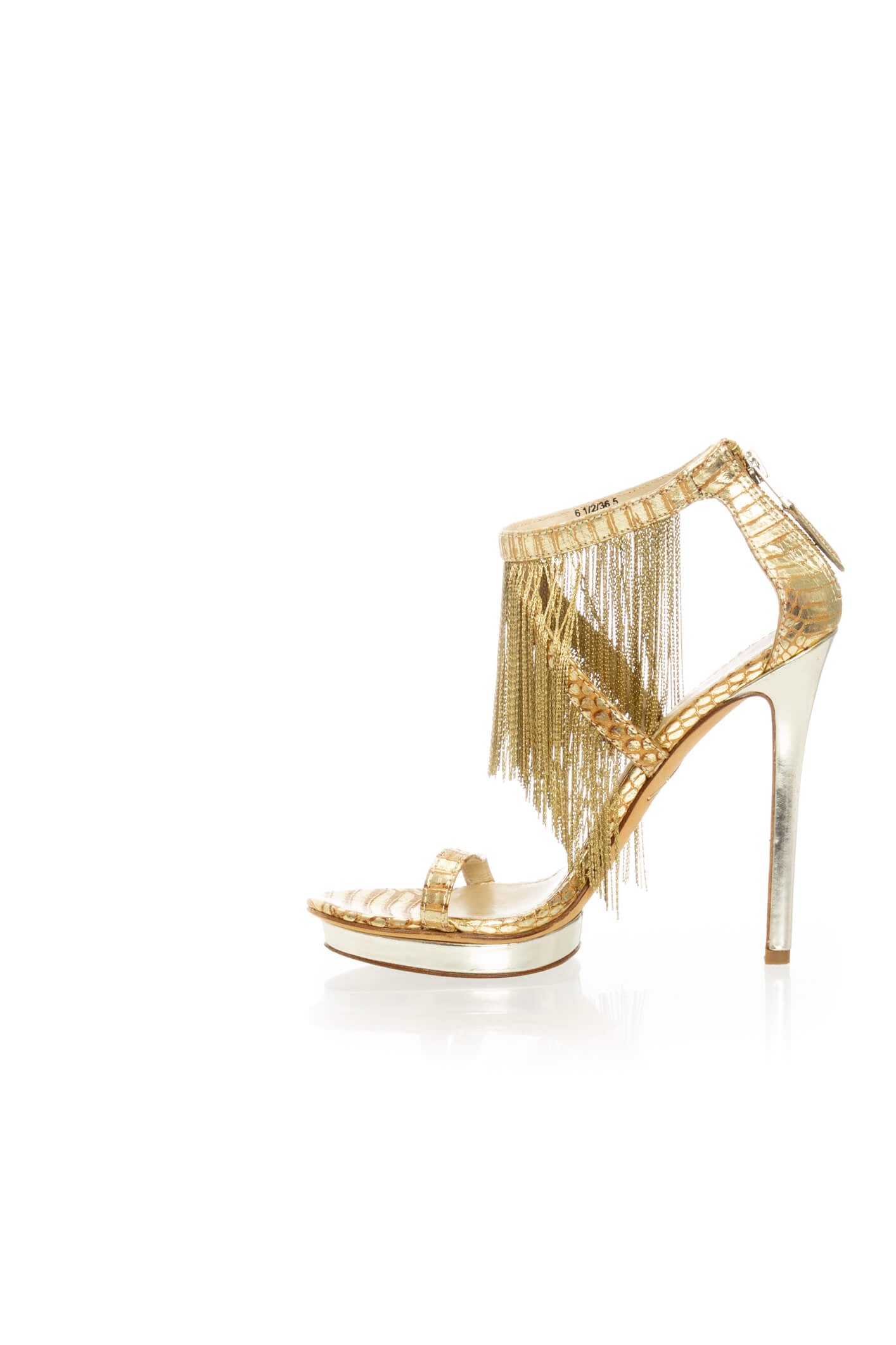 Sandalia de tacón con plataforma Brian Atwood dorado, vista lateral | ClosetRehab