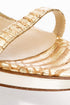 Sandalia de tacón con plataforma Brian Atwood dorado, detalle de punta y plataforma | ClosetRehab