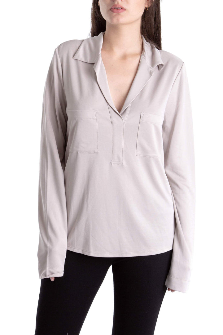 Blusa BCBG Maxazria beige, vista frontal – ClosetRehab