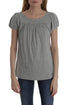 Blusa BCBGMAXAZRIA gris jaspeado de manga corta con escote fruncido, vista frontal