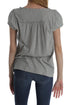 Blusa BCBGMAXAZRIA gris jaspeado de manga corta con escote fruncido, vista posterior