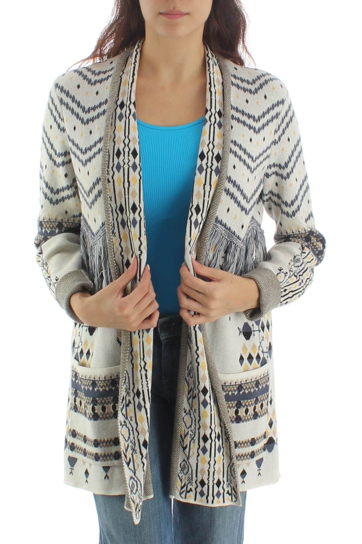 Suéter BCBG Maxazria estampado y gris, vista frontal – ClosetRehab