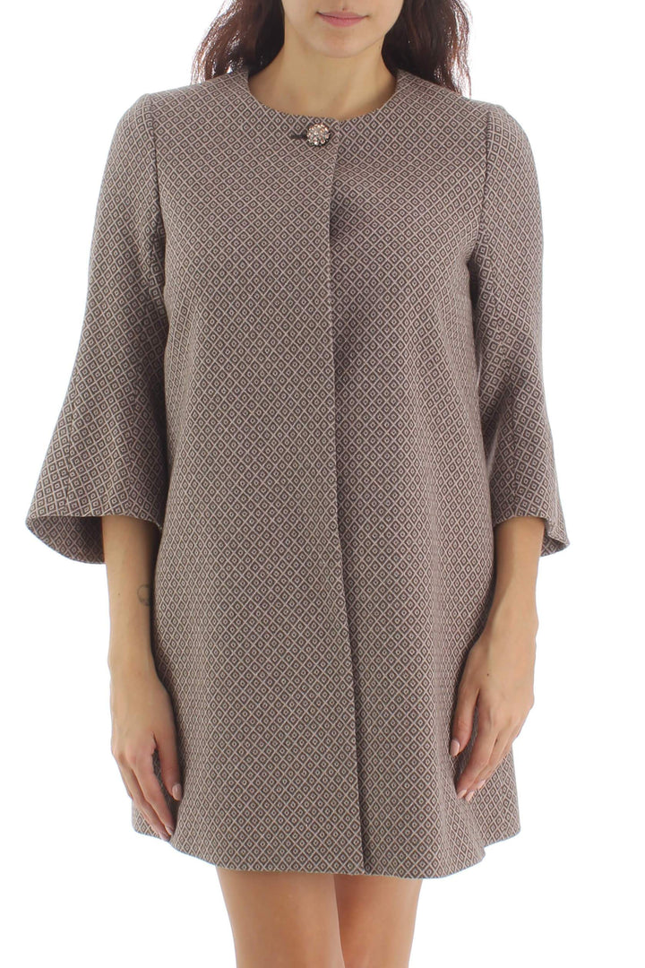 Abrigo Stile Benetton café y estampado, vista frontal – ClosetRehab
