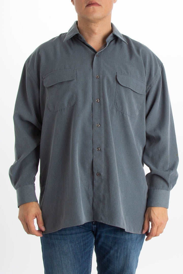 Camisa Oleg Cassini gris, vista frontal – ClosetRehab