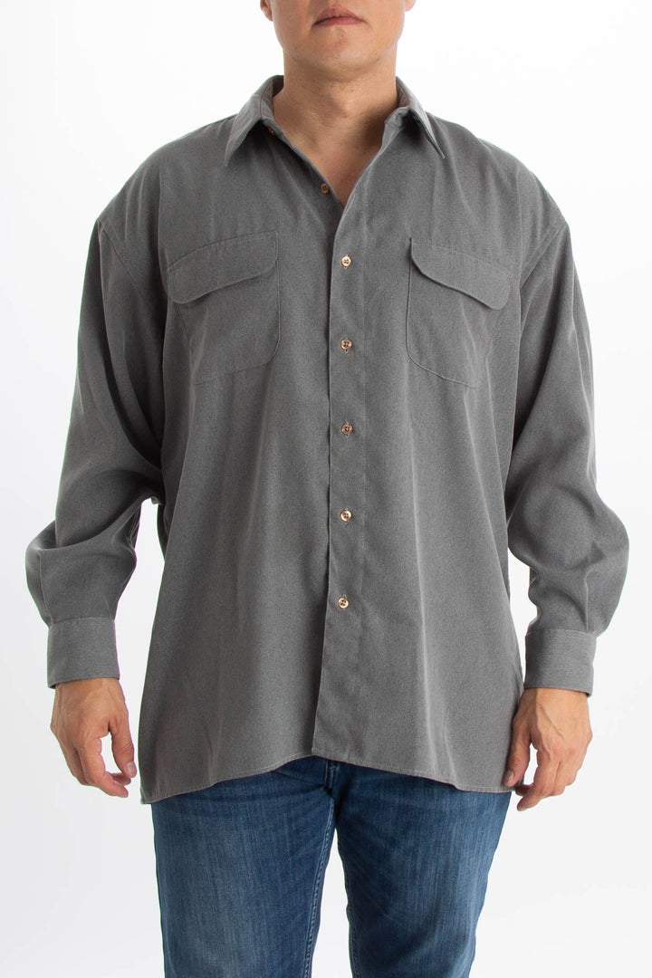 Camisa Oleg Cassini gris, vista frontal – ClosetRehab